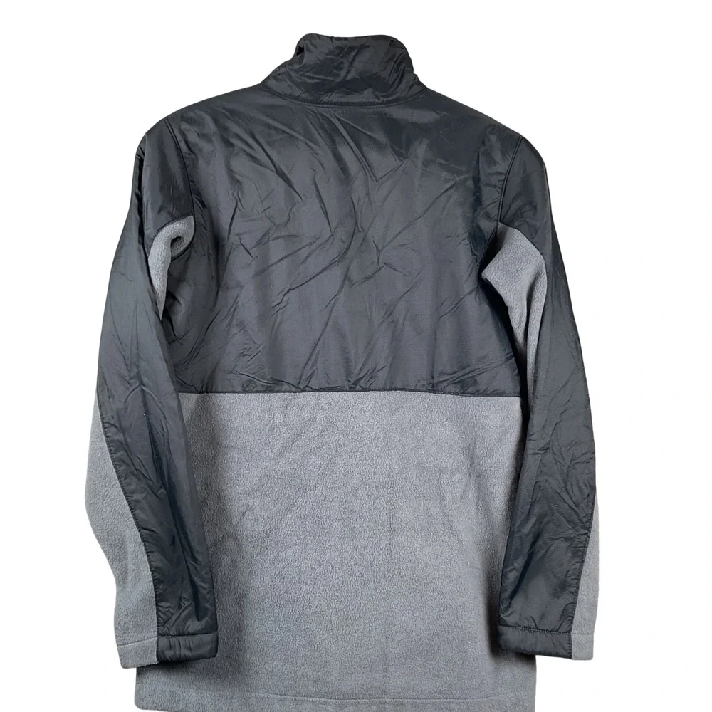 Columbia Fleece Jacket Boys Large Gray Black Full Zip Ripstop Hybrid Overlay